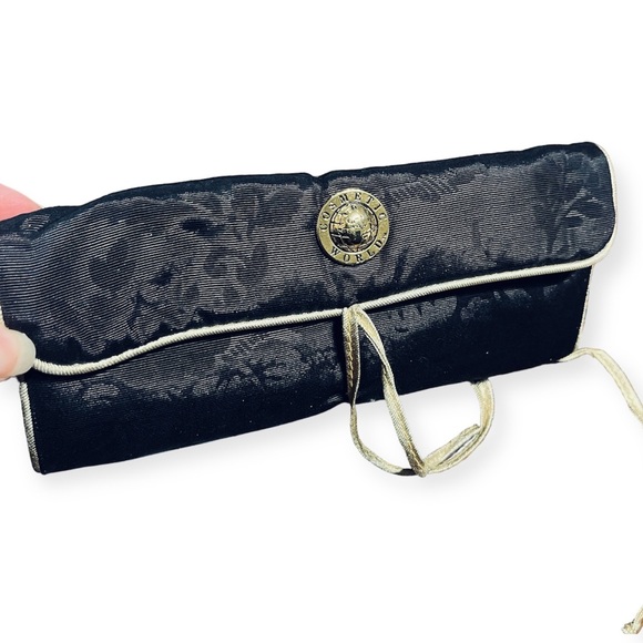 COSMETIC WORLD New York Vintage Black Floral Roll Up Make Up Brush Case 1980s - Picture 1 of 10